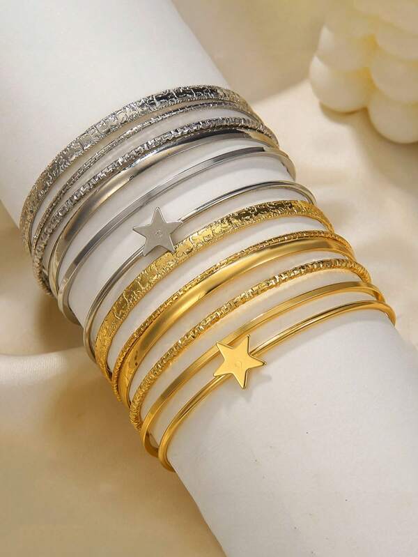 6 Stücke minimalistische Fünf-Zacken-Stern Armbänder, geeignet für Teenager Mädchen für den täglichen Gebrauch, Festivals, Partys, Schulanfang