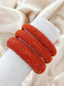 Juego de 3 pulseras brazalete de metal geométricas redondas con incrustaciones de rhinestone de moda y lujo, joyería de alta gama para mujer para fiesta