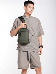 多功能休闲运动商务旅行徒步骑行摩托车可扩展织带字母多口袋防水轻便尼龙单肩包斜挎包手提包胸包方形包，适合万圣节、圣诞节、送给男朋友的礼物、送给父亲的礼物 - A - 查看 6