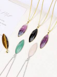 1 chiếc vòng cổ đá tự nhiên cho phụ nữ hình mắt ngựa pha lê mặt hạt thủ công mặt dây chuyền bằng thép không gỉ dây chuyền trang sức quà tặng H709 - Vòng cổ - Xem 4