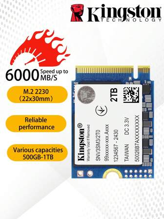  Unidad de estado sólido interna Kingston NV3SM3 PCIe 4.0 M.2 2230 NVMe SSD de 500GB, 1TB, 2TB con velocidad de hasta 6000Mb/s