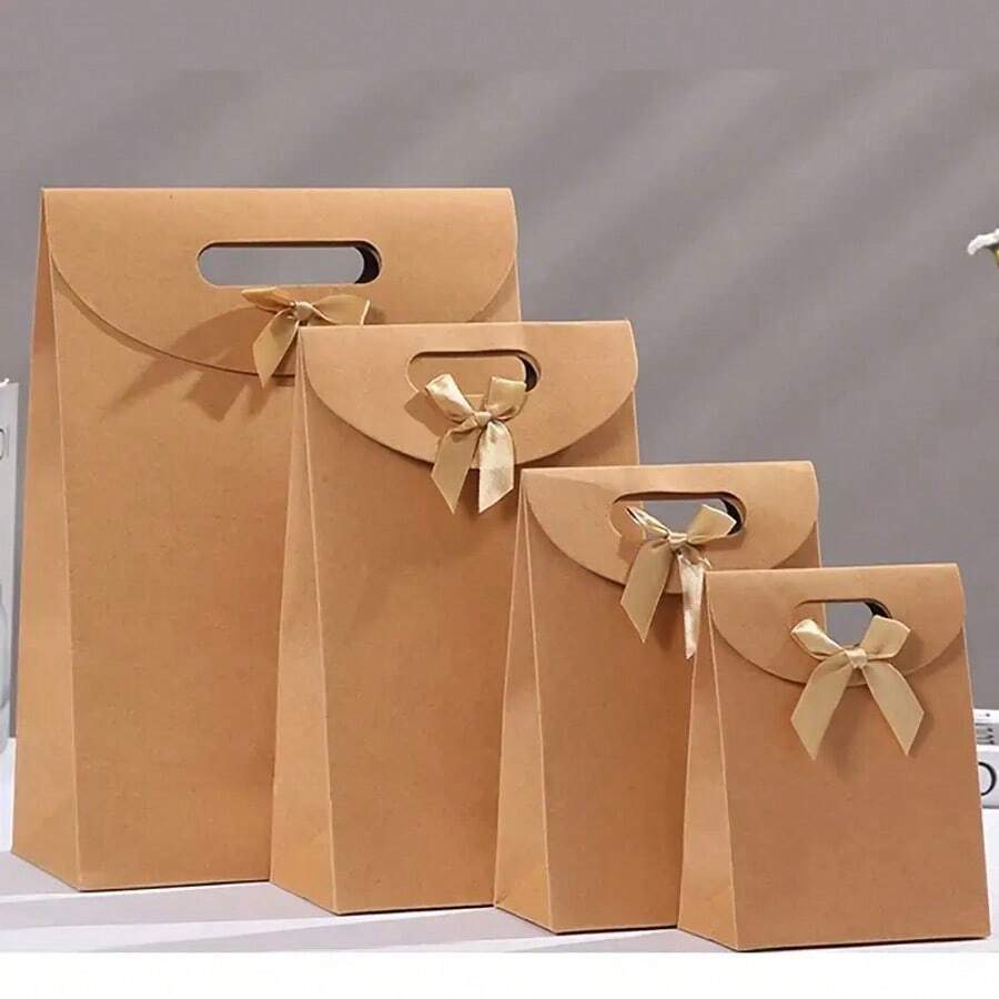 5pcs Style Portal Kraft Paper Bag Without Window For Christmas, Thanksgiving, Valentine's Day, Spring Festival, Birthday, Wedding, Self-Supporting Gift Boxes Hand-Held Flip Cover Gift Bag, Party Tote Bag - Multicolor - View 1