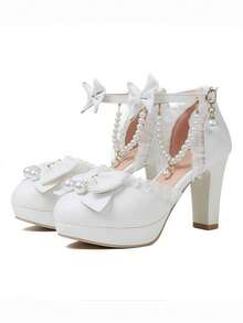 Women's Cute Mary Jane Round Toe Chunky Block Heel Sandals Fashion Ankle Strap Shoes Party Dress Comfortable Shoes - 白色 - 查看 3