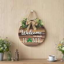Interchangeable Welcome Home Sign,Seasonal Front Porch Door Decor With 15 Changeable Icons For Halloween /Christmas/Independence Day,Rustic Wood Wreaths Wall Hanger For Housewarming Gift - 歡迎圓牌 - 查看 4