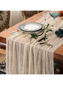 1 pieza Camino de mesa arrugado, Cubierta de mesa transparente de Bali, Mantel de gasa, Decoración rústica bohemia de otoño/invierno, Boda, Despedida de soltera, Fiesta festiva, Todo el año