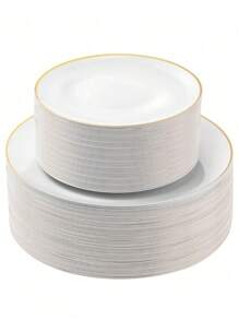 25 pièces Assiette de gâteau blanc, service de couverts de mariage de haute qualité, réutilisable et facile à nettoyer. Parfait pour la décoration de mariage, la décoration de fête, les anniversaires, les réunions de famille, les activités en plein air, l'école, la décoration de salle à manger et de cuisine pour les dîners de groupe
