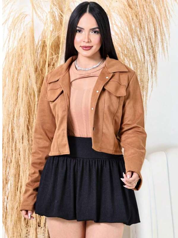 Jaqueta Suede Feminina Tecido Macio Para Ussar Nas Duas Estacao