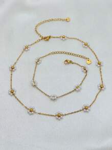 Daisy Flower Bracelet Necklace Anklet Earrings Set, Suitable For Women Spring/Summer Outfits