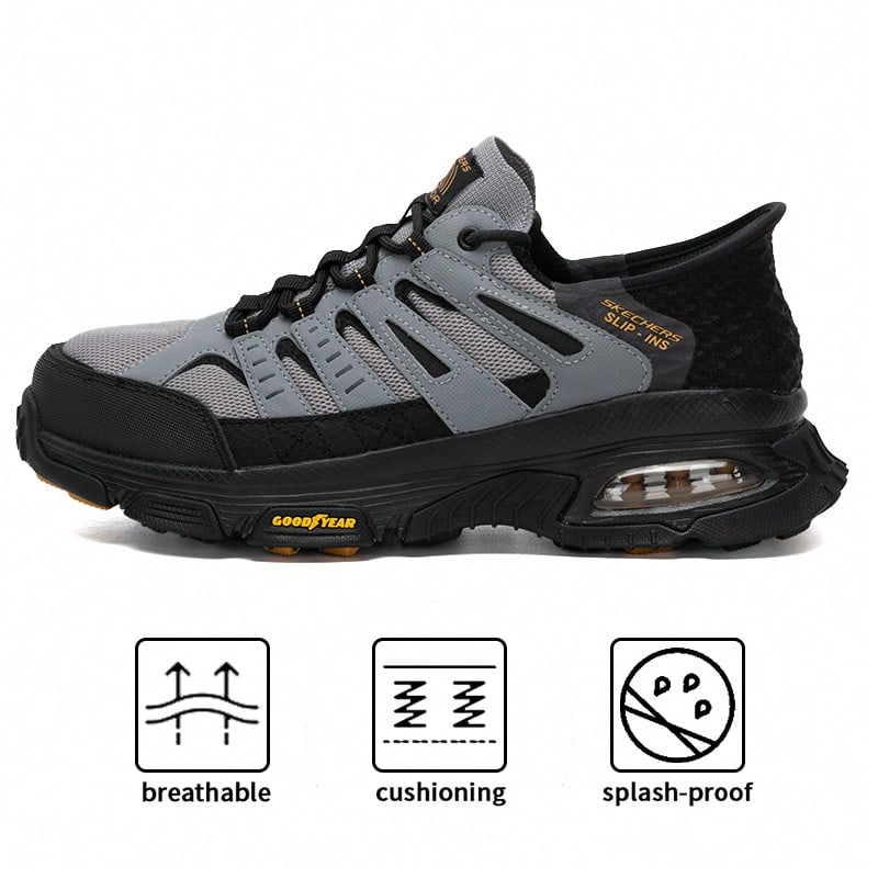 Skechers 男士缓震透气运动鞋,城市户外徒步跑步鞋 237322C - 灰色/黑色 - 查看 1