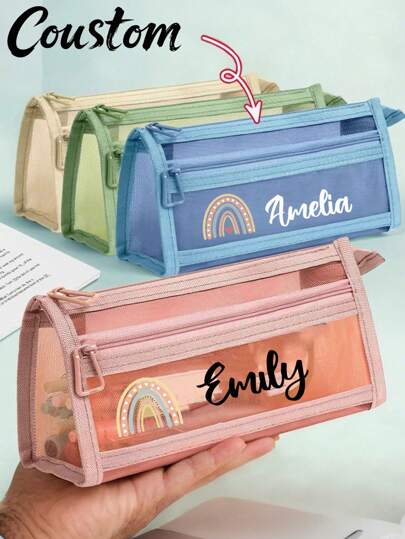Personalized Name Transparent Large Capacity Pencil Case, Stylish And Simple Pencil Bag, Customized Name Pencil Case, Large Capacity Nylon Mesh Transparent Breathable, Exam/Student Stationery Bag, Mesh Pencil Bag, Simple Student Supplies Box, School Office, Back To School Supplies, School Supplies,Multi-Functional,Ornamental,Reusable,Modern,Colorful,Cute,Vintage,Cartoon,Kawaii,Custom,Personalized,Unique,Customized,Workers,Clients,Students,For Business/Work/Office,For School, Freshman, Sophomore, Underclassmen