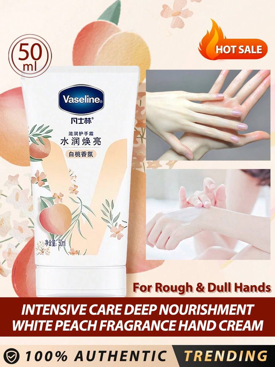 Vaseline 凡士林深层滋养白桃香氛护手霜 50ml / 针对粗糙暗沉的双手 / 三大精华成分 - 维生素C精华 & 烟酰胺 & 维生素E精华 / 改善粗糙暗沉 / 保持肌肤柔嫩细滑 / 清爽保湿不油腻缓解干燥 - White Peach 50ml - 查看 1