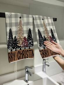 2 piezas Toallas de mano navideñas, diseño de patrón de Papá Noel y muñeco de nieve a cuadros rojos, paños de cocina, trapos de limpieza de cocina, decoración de cocina y comedor, suministros para fiestas al aire libre, adecuados para decoración navideña de cocina y baño, regalo de Adviento, sorpresa navideña