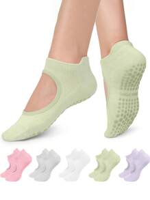 1/3/5 Pairs Women Yoga Socks, Breathable Mesh Non-Slip Professional Pilates Fitness Sports Boat Socks With Silicone, Summer - Multicolor - View 1