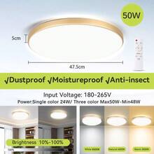 CANMEIJIA 1pc LED Ceiling Light With Remote Control, Dimmable 3-Color Changing, Suitable For Bathroom/Bedroom/Living Room/Study/Wardrobe/Kitchen/Hallway/Stairwell/Small Room, Choose Appropriate Size (30W/40W/50W) Based On Use Requirement - LED Remote Control Three-proof Ceiling Light - View 16