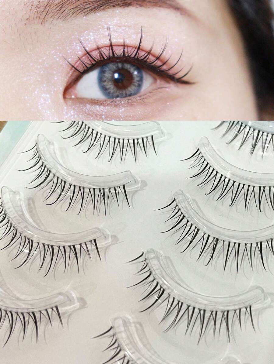 10 件/套自然柔软假睫毛，纤细仙女睫毛，适合日常化妆，适合初学者