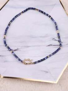 1pc Colorful Stone Beaded Necklace, European Simple Vacation Style Artificial Crystal Clavicle Chain - Multicolor - View 4