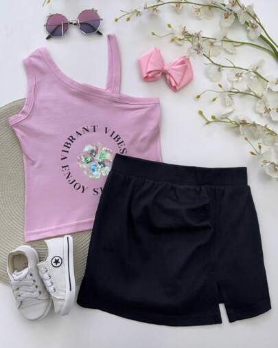 Conjunto Infantil Menina Regata Short Saia Malha Algodão Roupa Feminina Diane