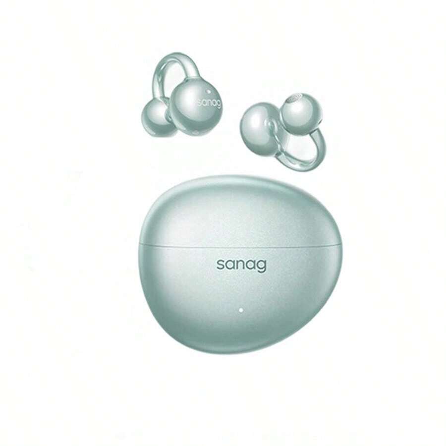 sanag Auriculares deportivos con clip para la oreja S7S con Bluetooth, conducción ósea, inalámbricos, abiertos, no en el oído, adecuados para correr y hacer ejercicio, reducción de ruido de llamadas HD, IPX resistente al agua y al sudor, a prueba de salpicaduras, Moon Spring Green