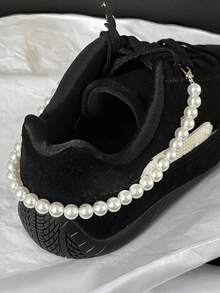 1pc New Ballet Pearl Studded Rhinestone Heel Chain, High-End Shoe Chain With Butterfly And Star Bling Decoration - Silver - View 5