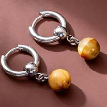 Multicolor Tiger Eye Stone Beaded Pendant Stainless Steel Earrings, Essential Gift For Women. The Stone Shape And Color May Vary, And Slight Cracks Or Mineral Spots Are Normal.