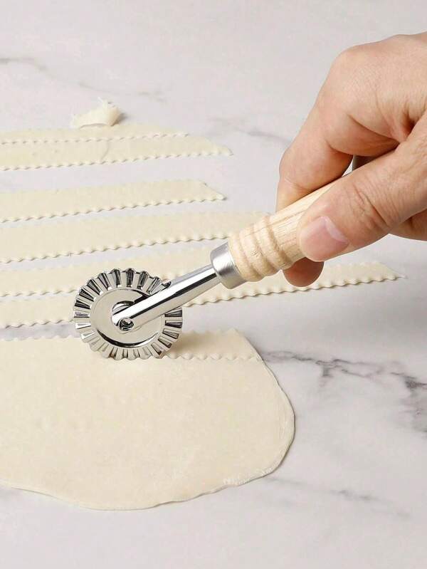 1 pieza Cortador de pizza multifunción de aleación de zinc y mango de madera, cuchillo para pasta, herramienta de cocina para cortar pan, masa, panqueque de cebollín, tarta, pastel, gofre, fideos, etc.