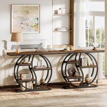 LITTLE TREE 47.24-Inch Industrial Console Table, 5-Tier Narrow Sofa Table With Multiple Storage Shelves, Rustic Brown Wood & Metal Frame, Entryway Table For Hallway, Foyer, Small Spaces - Brown - View 6