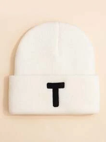 1 pezzo Berretto lavorato a maglia con ricamo di lettere per bambini, 26 lettere disponibili, morbido e delicato sulla pelle, carino e adorabile, adatto per l'autunno/inverno per uso quotidiano, attività all'aperto, coordinato tra fratelli e genitore-figlio - Bianco - Visualizzare 17