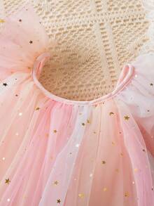 Girl's Stars Printed Mesh Dress Elegant Princess Girl Casaul Rainbow Tulle Dresses Suitable For Holiday, Party, Birthday, Vacation, Summer - 粉色 - 查看 4