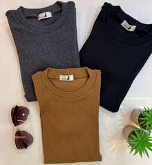 Kit Of 3 Basic Short Sleeve T-Shirts In Ribbed Knit Cotton Ribbed, Versatile Everyday Wear - Assorted Colors - Nhiều màu - Xem 1