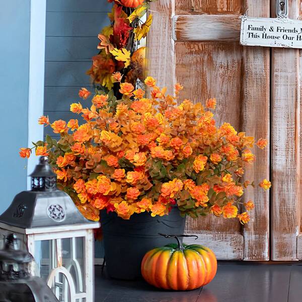 12 Bündel gemischte Farben künstliche Blumen UV-Schutz Herbst künstliche Pflanzen Eukalyptus Herbst kleine Kamelie Outdoor Garten Dekoration