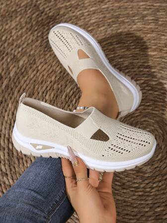 Women's Breathable Mesh Casual Shoes, Slip-On Design With Hollow-Out, Comfortable Soft Bottom Casual Shoes, Nurse Shoes, Mom Shoes