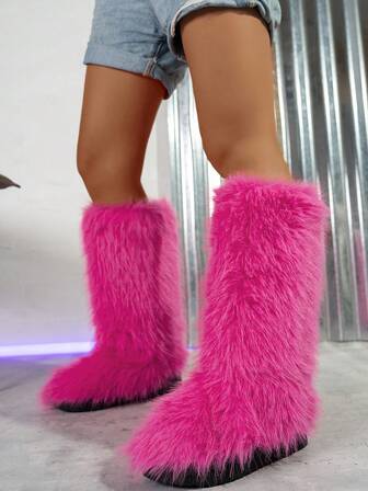 Moderiktiga, söta, varma, fluffiga, platta, bekväma stövlar, mångsidiga och snygga, tjockt foder, mellanhöga stövlar, personliga, smala, vattentäta snöstövlar för utomhusbruk.