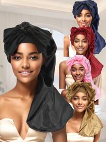 (多种颜色可选)1 件长款缎面发丝睡帽，适合女士睡觉，长款缎面发丝睡帽，长辫子发帽可重复使用可调节护发包裹帽睡眠帽。