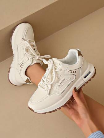 Women's Round Toe Fashion Lace-Up Thick Sole Student Casual Comfortable Chunky Sneakers