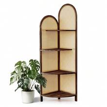 Corner Shelf Stand 4-Tier 70" Corner Shelves Display Shelf Solid Wood Frame With Rattan Wall Corner Bookshelf Multi Unit Organizer Rack With Legs For Living Room Decor,Small Space - Cà phê nâu - Xem 11