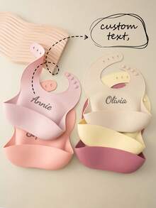 1pc Personalized Silicone Baby Bib, Adjustable Portable Infant Feeding Accessories - Multicolor - View 1