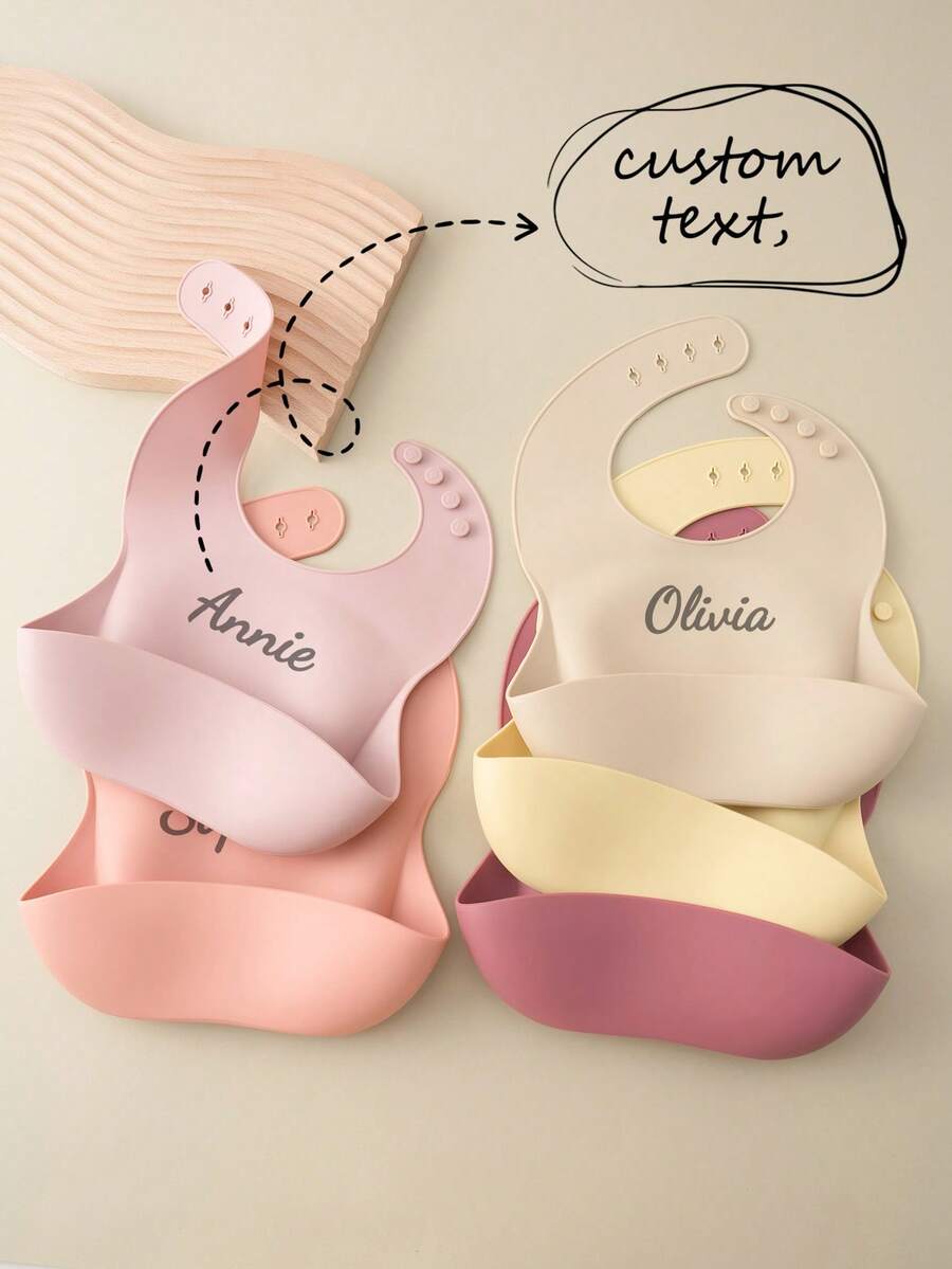 1pc Personalized Silicone Baby Bib, Adjustable Portable Infant Feeding Accessories - Multicolor - View 1