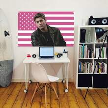 3x5 Ft Jensen Ackles Pink American Flag Tapestry With 2 Metal Rings, Suitable For Bedroom, Living Room, Dorm Decor - Multicolor - View 3