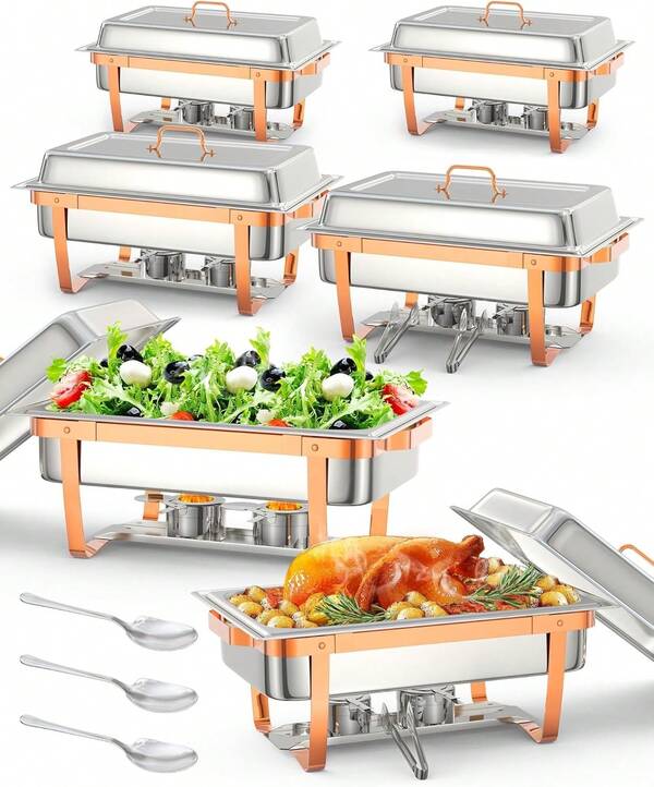 Dragonpad 8QT Chafing Dish Buffet Set, Stainless Steel Food Warmers With Foldable Frame, Spoon & Tweezer - Buffet Servers And Warmers For Any Party, Wedding, Birthday And Hotel