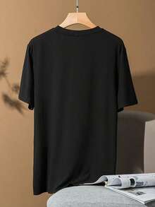 Camiseta de manga corta con caída de hombros y color liso para hombre, de verano - Negro - Ver 2