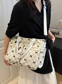 Fashionable Minimalist Large Capacity Multi-Pocket Shoulder Tote Bag, Suitable For School, Work, Travel And Business, Can Be Worn Crossbody - White - View 5