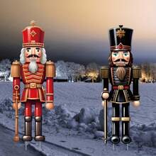 2pcs Set Vibrant Nutcracker Yard Signs - Large Outdoor Christmas Decorations With Stakes For Garden, Lawn, And Porch
