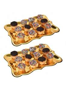 20/10/5pcs 9" X 13" Elegant Gold Rimmed Rectangular Paper Plates, Suitable For Dessert Display, Dining Table Party, Cupcake Display, Birthday Party, Wedding, Bridal Shower, Picnic, Everyday Home Use - Multicolor - View 6