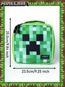 Minecraft 1 PIEZA Bolsa de almuerzo con licencia oficial de Minecraft Creeper, bolso de mano de dibujos animados creativos de gran capacidad, bolsa térmica portátil, bolsa de bento para picnic al aire libre, fiesta, caja de almuerzo, bolsa de almacenamiento, resistente al agua y al aceite, suministros reforzados