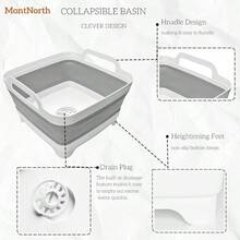 SCollapsible Wash Basin 9L Foldable Dish Tub With Drain Plug Portable Collapsible Dish Basin Camping Sink For Washing Dishes Laundry Kitchen Use Gray - 灰色的 - 查看 4