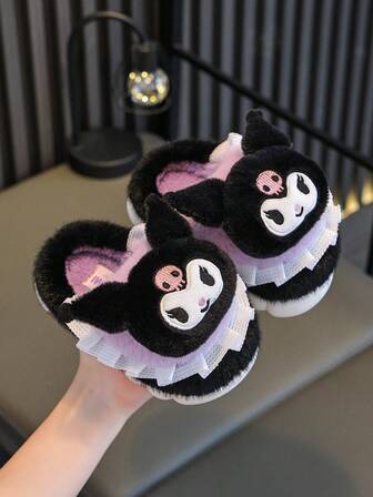 Sanrio Nuevas zapatillas de casa de moda para niños Otoño/Invierno 2025, zapatillas de estar por casa esponjosas y lindas para niñas pequeñas, zapatillas de dormitorio cálidas