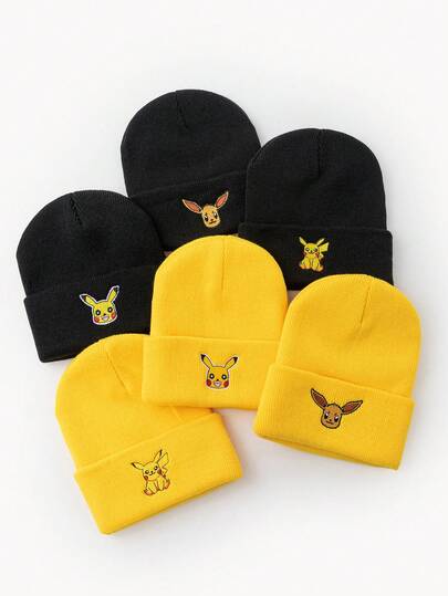 pokemon 1 pezzo Cappello a cuffia lavorato a maglia con simpatico Pikachu cartone animato, adatto per l'autunno/inverno, per uso quotidiano e per tenersi al caldo