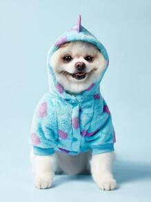 PETSIN 1pc Pet Clothes For Cats And Dogs, Universal Apparel With Leash Hook, Cute Short Dragon Hoodie With Horns For Small Dogs - Floral Dinosaur