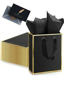 10pcs/4pcs/1pc-Metallic Paper Gift Bags With Handles And Tissue - Thank You Favorite Bags - Fall Party Christmas Diwali Bride (White, Black)