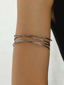 1 件优雅女士镂空交叉多层臂袖，可调节简约奢华手链配饰 - 金9 - 查看 8